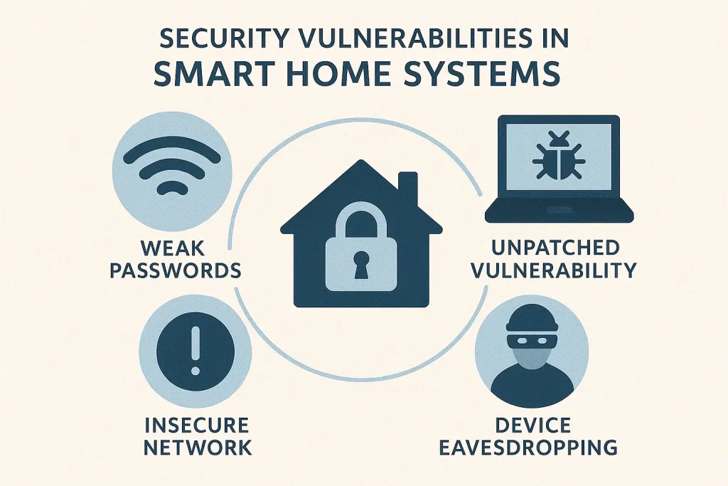 Home smart device: An infographic illustrating common security vulnerabilities in smart home systems