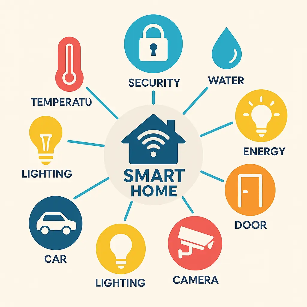 Home smart device: An infographic showing the interconnection of various smart home components